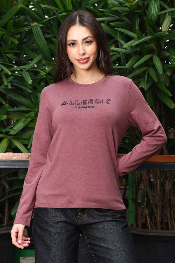 ONE SKY Women's Printed & Typographic Full Sleeve T-Shirt | Cotton Modal Blend Round Neck Top | Soft & Stretchy