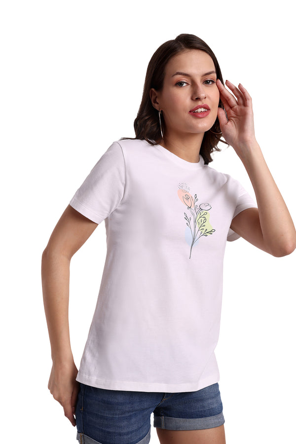Women White Round Neck T-Shirt