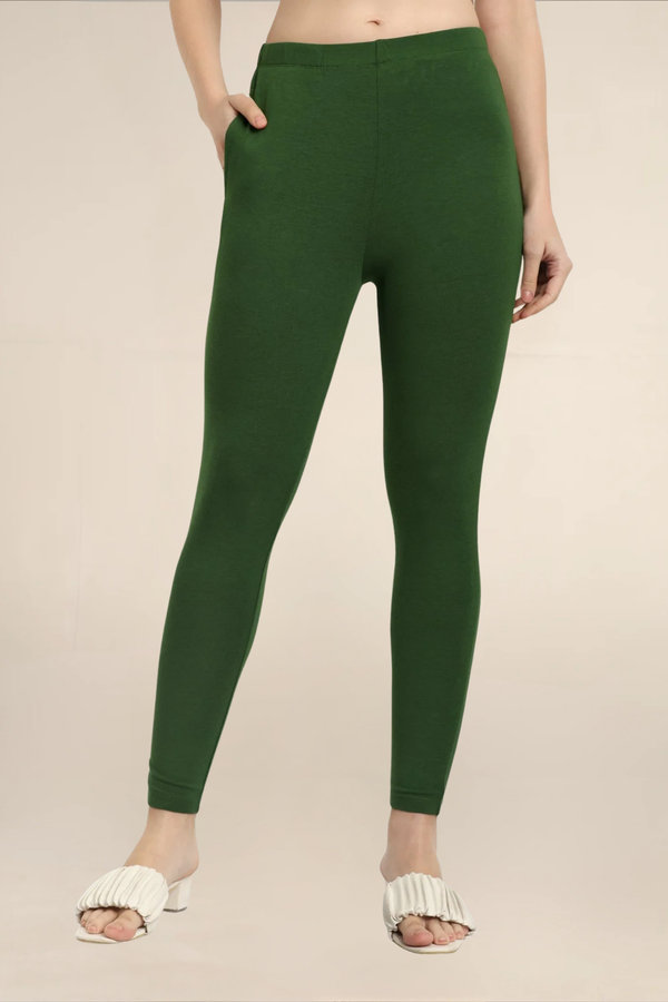 Women Dark Green Ankle Length Pocket Legging