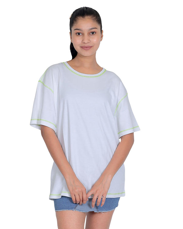 Women White Round Neck Oversized T-Shirt
