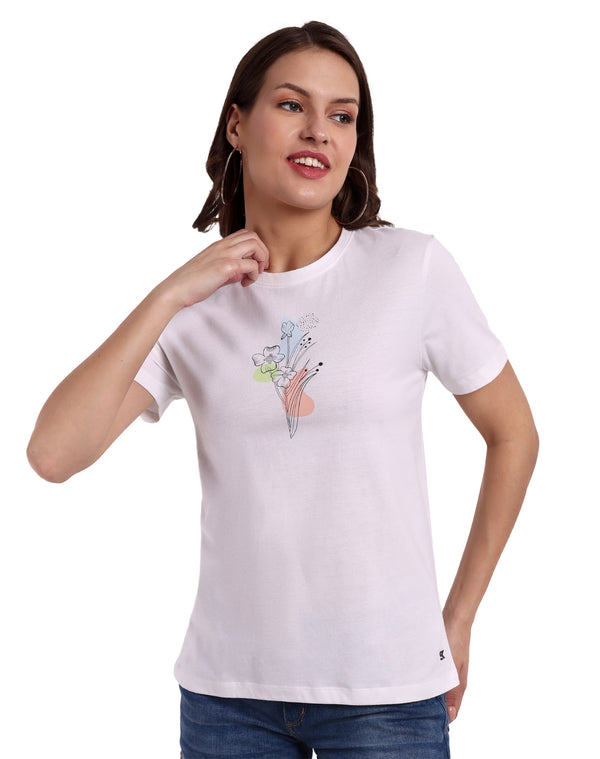 Women White Round Neck T-Shirt