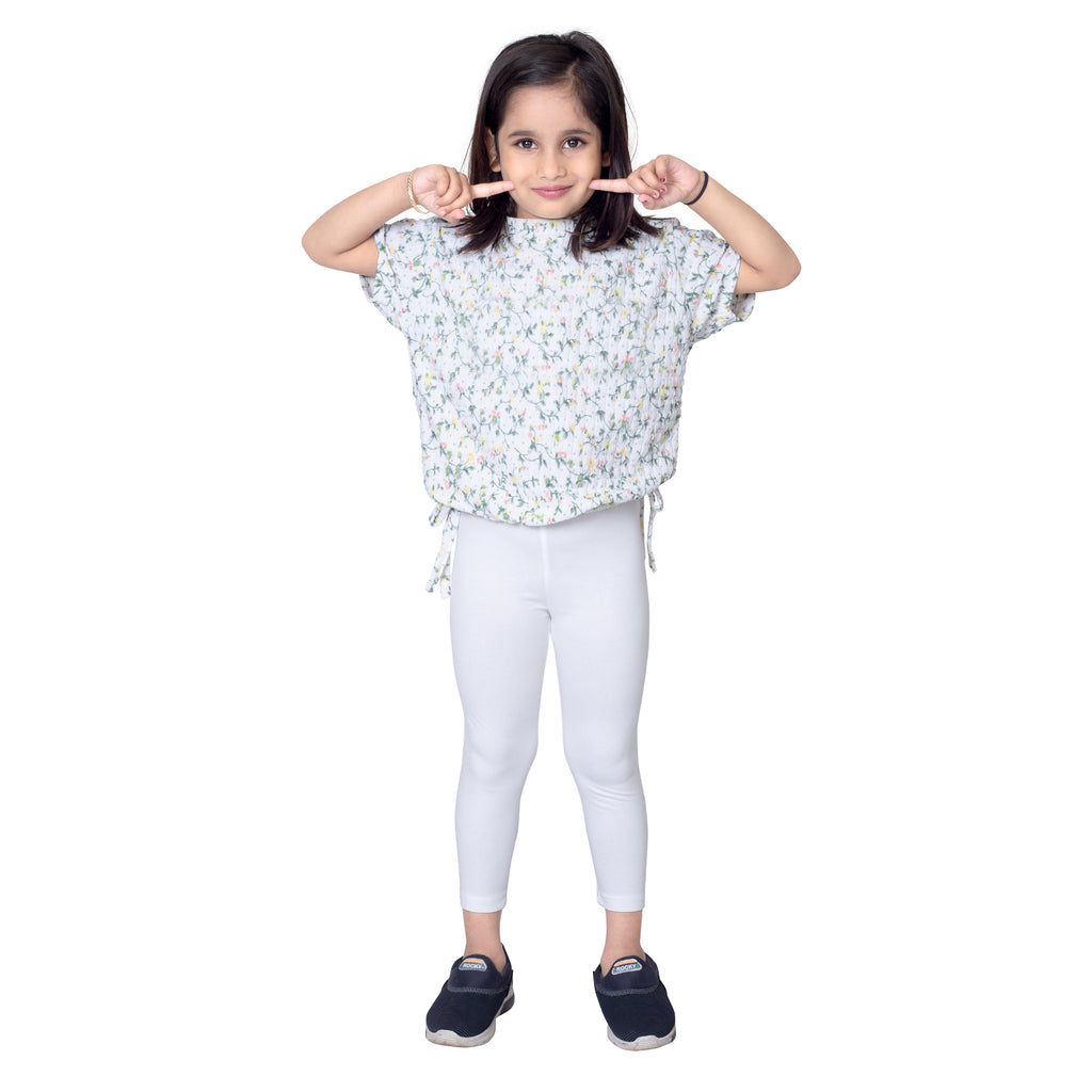 Girls White Ankle Length Legging