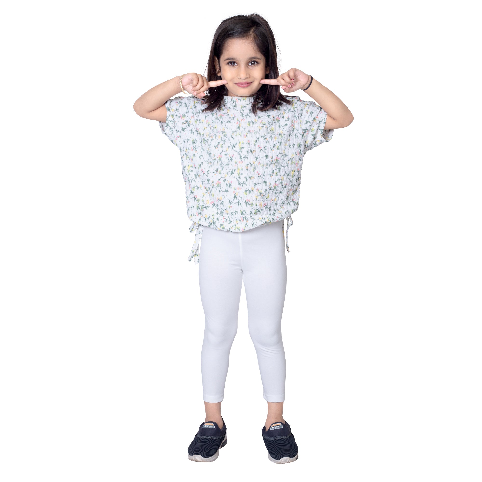 Girls White Ankle Length Legging
