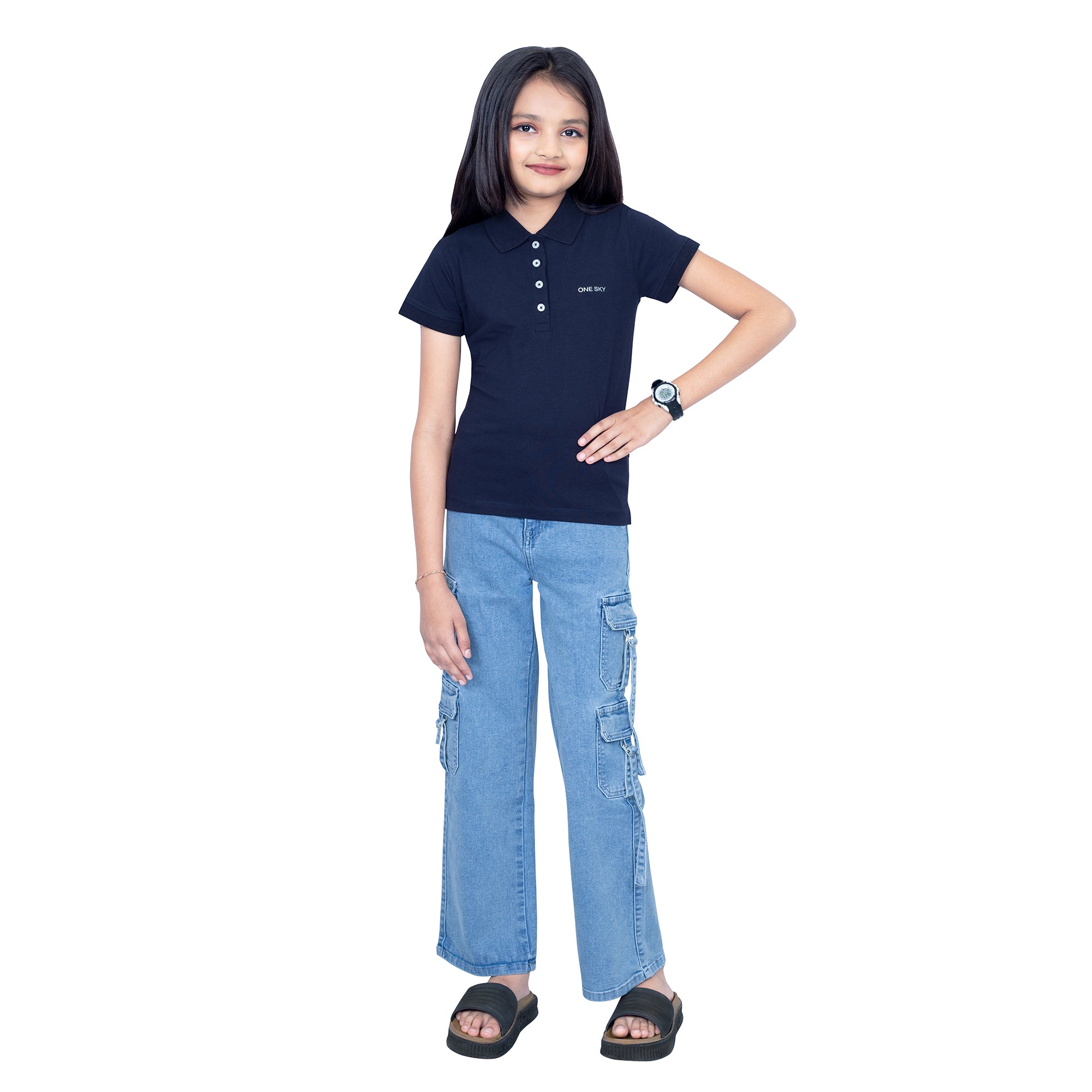 Girls Tommy Navy Polo T-Shirt