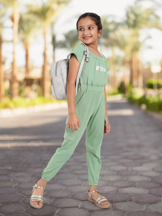 ONE SKY GIRLS FAIR GREEN SOLID JUMPSUIT