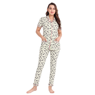 Women Ecru Cotton Pyjama Set