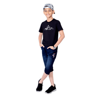 Boys Black Round Neck T-Shirt