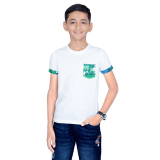 Boys White Round Neck T-Shirt