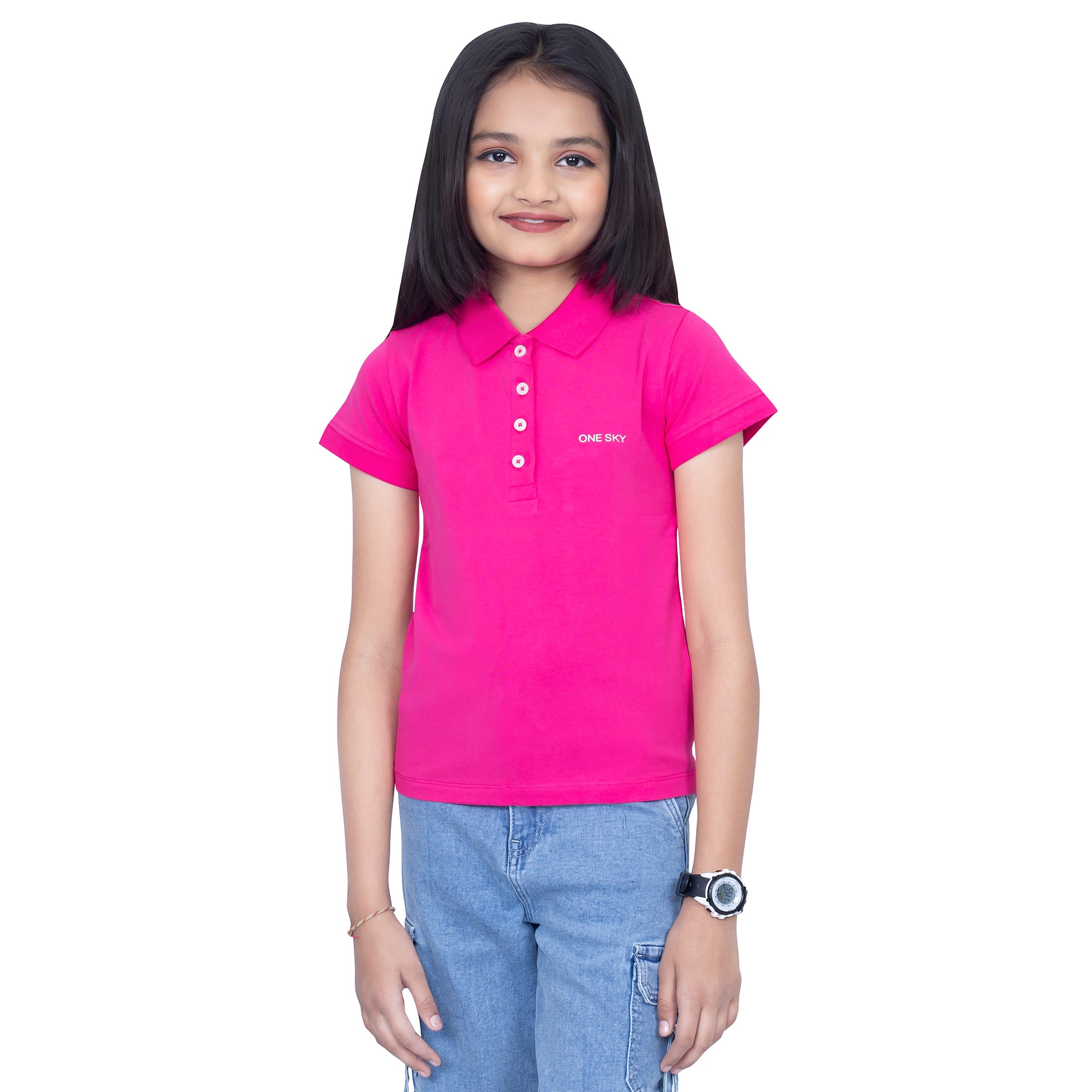 Girls Fuchsia Polo T-Shirt
