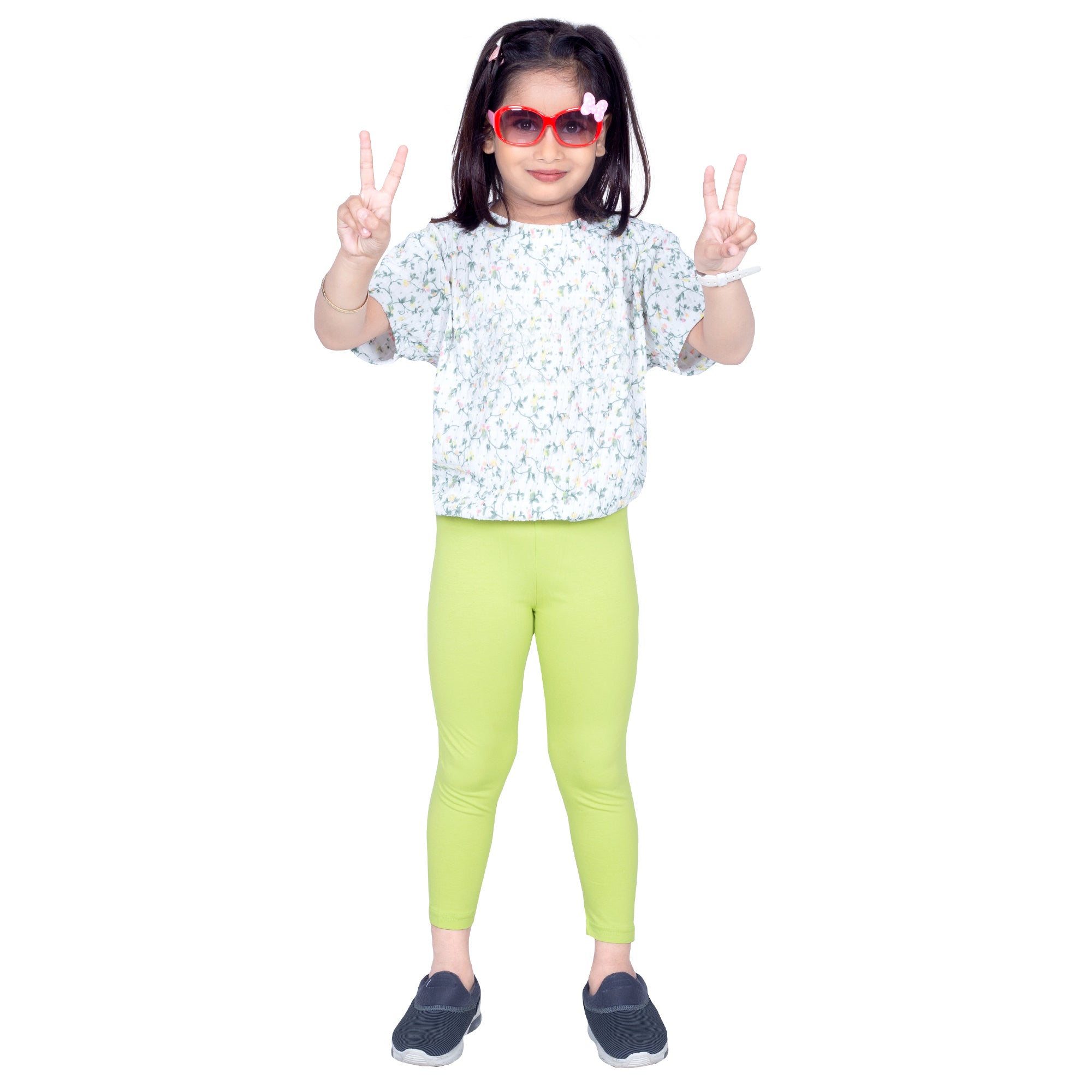 Girls Acid Green Ankle Length Legging