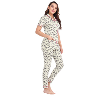 Women Ecru Cotton Pyjama Set