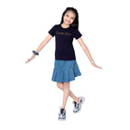 Girls Black Round Neck T-Shirt