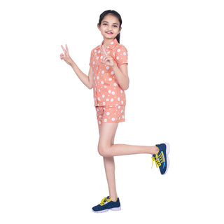 GIRLS POLKA DOTS NIGHT DRESS SHIRT & SHORTS