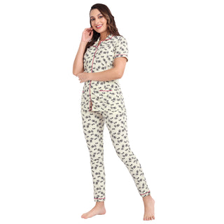 Women Ecru Cotton Pyjama Set