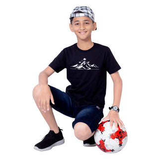 Boys Black Round Neck T-Shirt