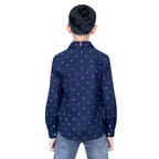 Boys Navy Full Sleeves Shirt With Cool Pattern