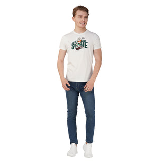 Men Off White Round Neck T-Shirt