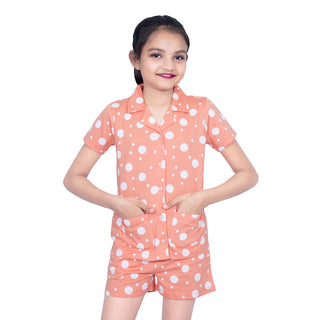 GIRLS POLKA DOTS NIGHT DRESS SHIRT & SHORTS