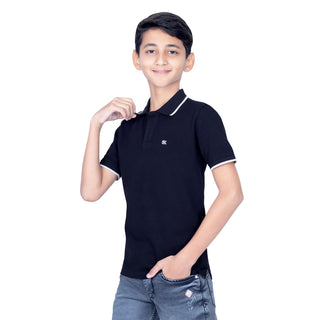 Boys Black Comfort Cotton Polo T-Shirt