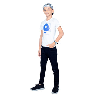 Boys White Round Neck T-Shirt