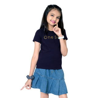 Girls Black Round Neck T-Shirt