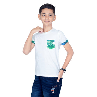 Boys White Round Neck T-Shirt