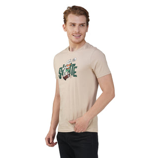 Men Beige Round Neck T-Shirt