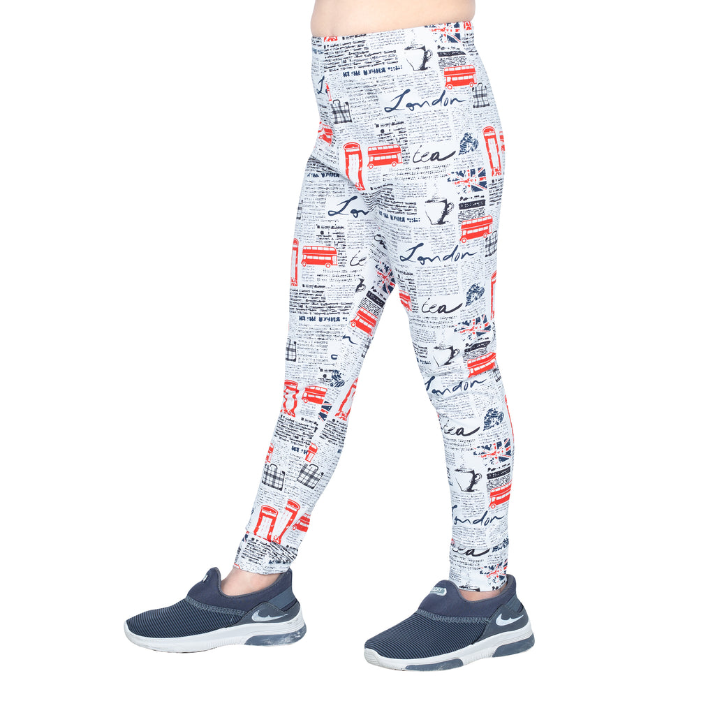 Girls White Printed Legging
