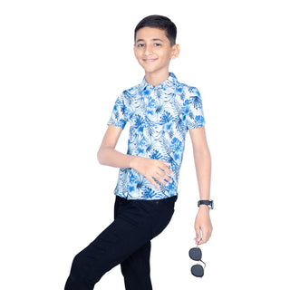 Boys White Hawaiian Printed Button Up Shirt