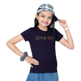 Girls Black Round Neck T-Shirt