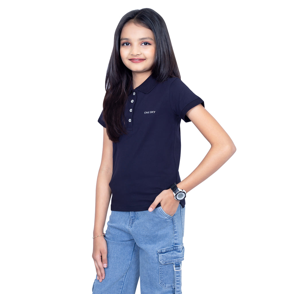 Girls Tommy Navy Polo T-Shirt