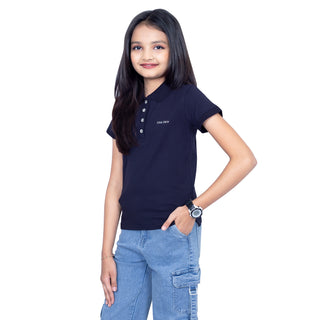 Girls Tommy Navy Polo T-Shirt