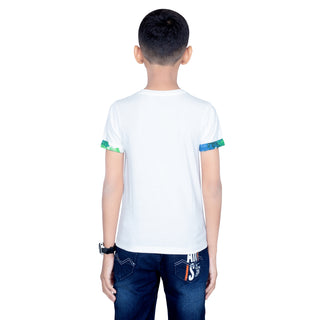 Boys White Round Neck T-Shirt