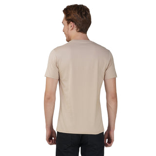 Men Beige Round Neck T-Shirt