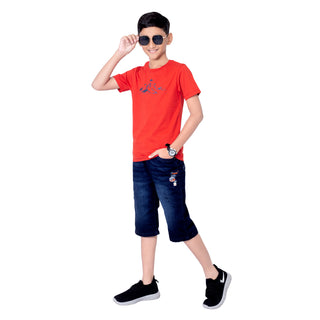 Boys Classic Red Round Neck T-Shirt