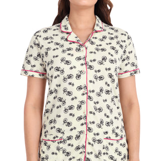 Women Ecru Cotton Pyjama Set