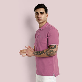 Men Mauve Pink Tipping Polo T-Shirt