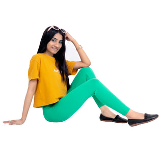 Women Spot Green Ankle Length Legging