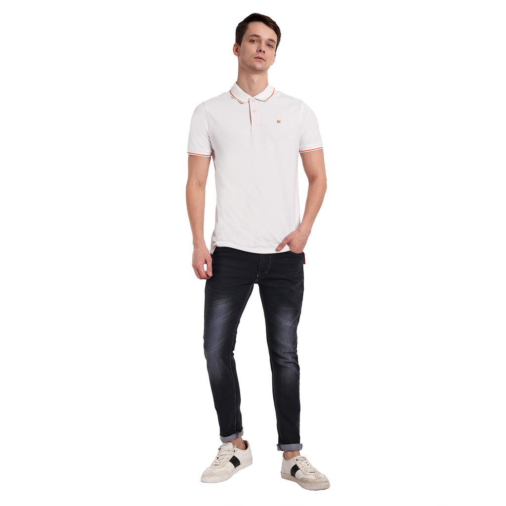 Men White Round Neck T-Shirt