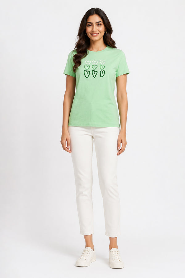 GREEN WOMEN HALF SLEEVE TSHIRT