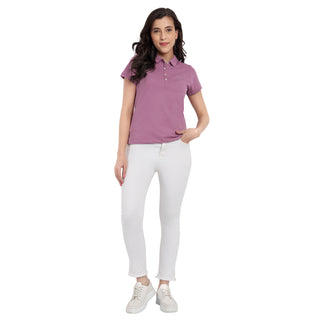 Women Mauve Comfort Cotton Polo T-Shirt