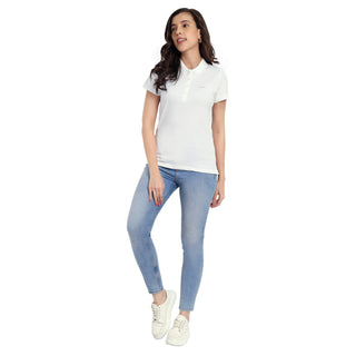 Women Bright White Comfort Cotton Polo T-Shirt