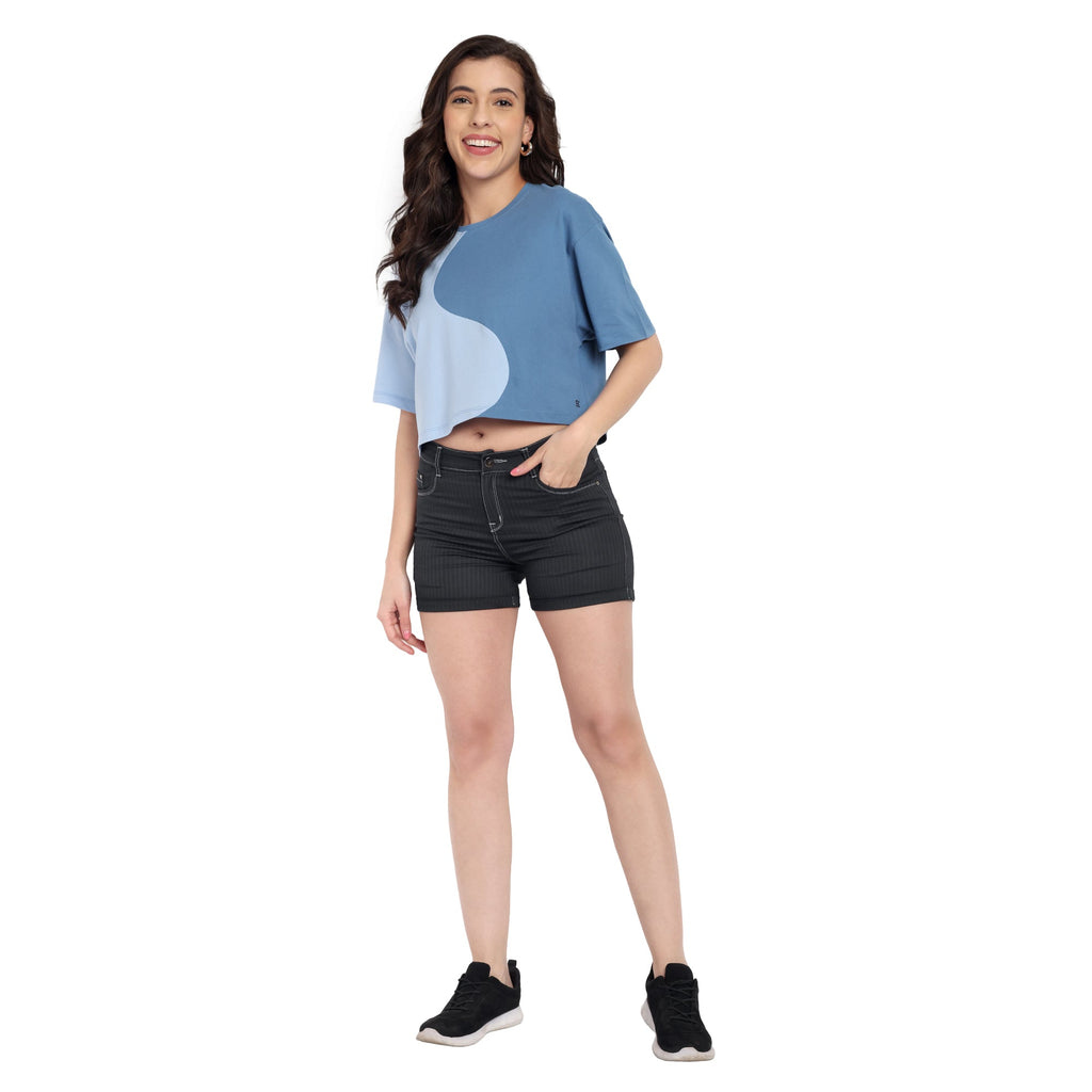 Women Blue Oversized Crop Top
