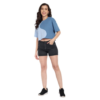 Women Blue Oversized Crop Top