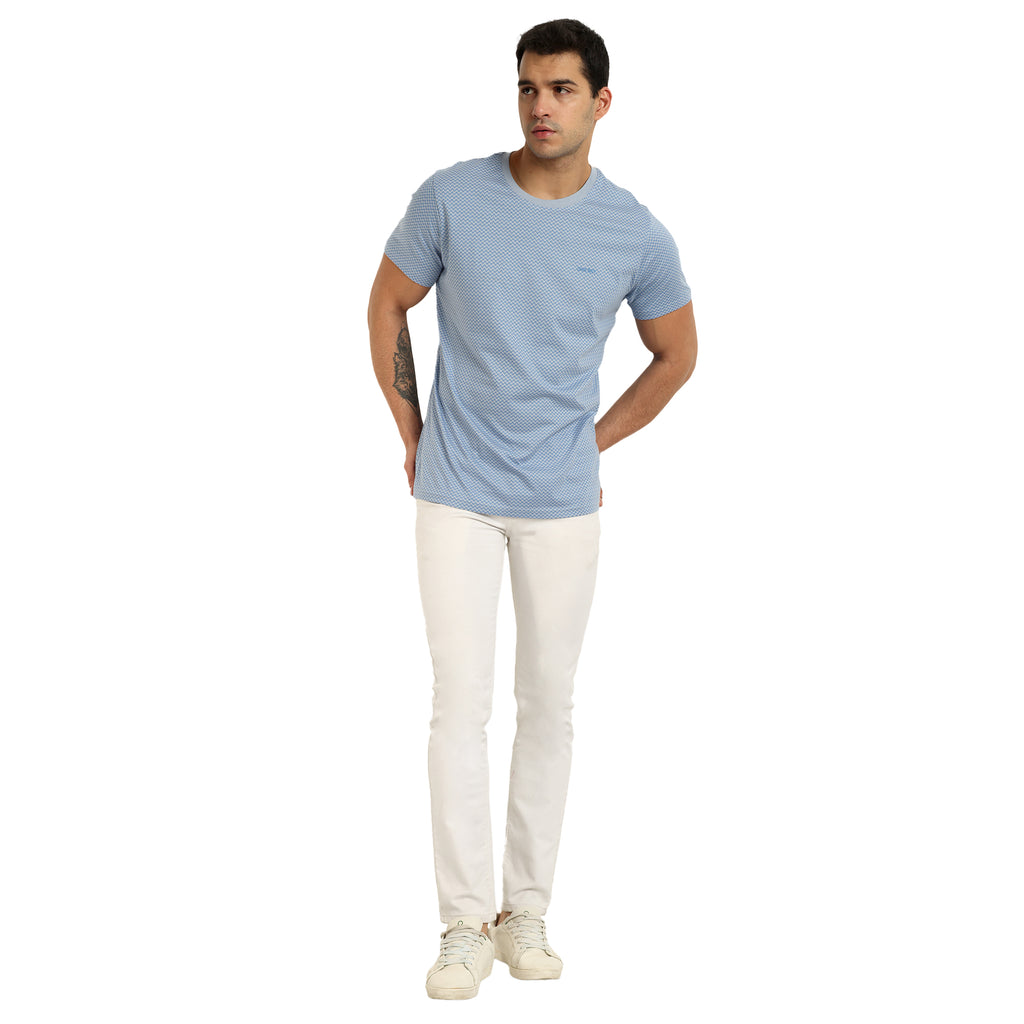 Men Dull Sky Tonal Printed Round Neck T-Shirt