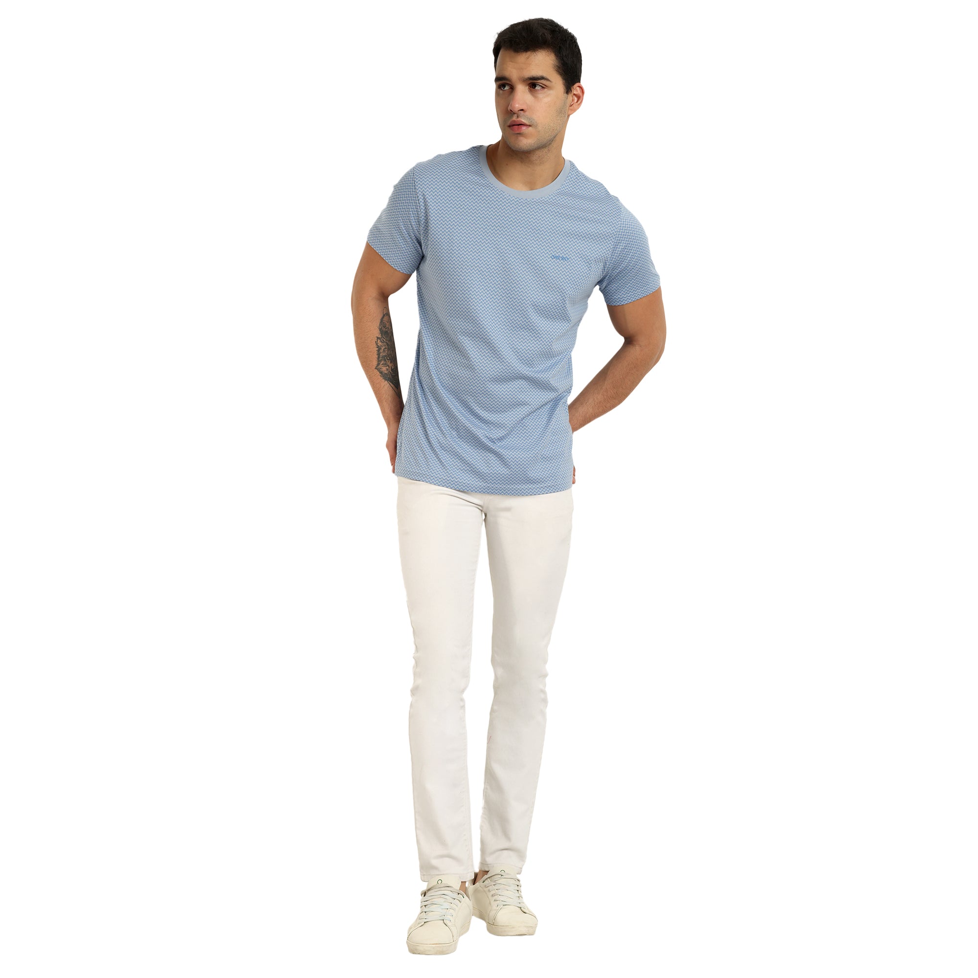 Men Dull Sky Tonal Printed Round Neck T-Shirt