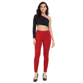 Women Dark Red Regular Legging