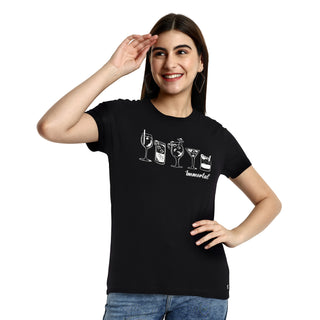 Women Black Printed Round Neck T-Shirt