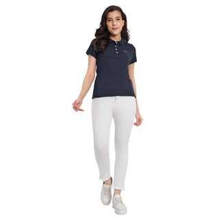 Women Dark Navy Comfort Cotton Polo T-Shirt