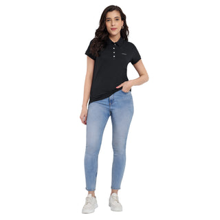 Women Black Comfort Cotton Polo T-Shirt